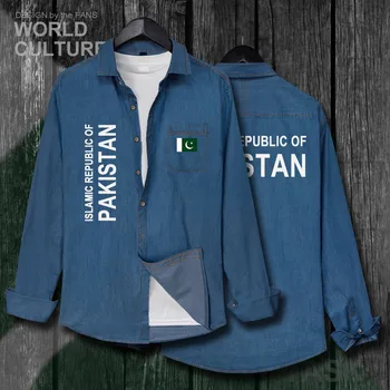 Pakistano PAK Pakistano Islamo Vyrų Rudens Medvilnės Turn-žemyn Apykaklės Džinsai Marškinėliai ilgomis Rankovėmis Kaubojus Kailis mados Drabužių, Vėliavų, Topai