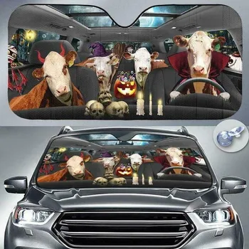 Juokinga Hereford Karvių Happy Halloween Skėtį Nuo Saulės Ūkių Galvijų Šeimos Apgauti Ar Gydyti Helovinas Dekoro Automobilių Reikmenys, Kalėdų Dovana