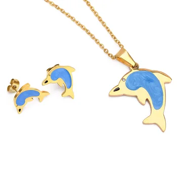 FairLadyHood Delfinų Auskarai Ir Delfinų Karoliai Nerūdijančio Plieno Moterų Aukso Spalvos Papuošalų Rinkiniai Fow Mergina Dovanos
