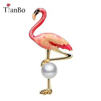 TianBo Naujo Dizaino Lydinys, Raudonai Mėlyna Emalį Flamingo Sagės Moterys Vyrai Metalo Gyvūnų Sagės, Segtukai, Pokylių Broche Dovana Šalikas Sagtis