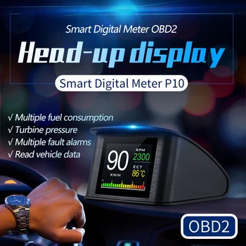 HUD OBD2 Automobilio Gabaritai Auto Spidometras Head Up Display borto Kompiuteris, greičio viršijimo Signalas Kuro sąnaudos Temperatūros Įspėjimas